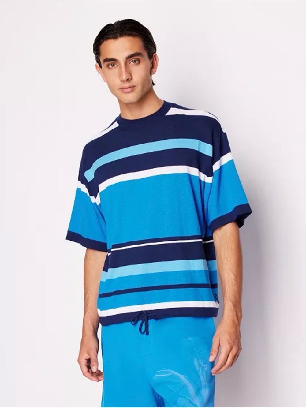 Armani Exchange Navy, Light Blue & White Striped Short-Sleeve Shirt